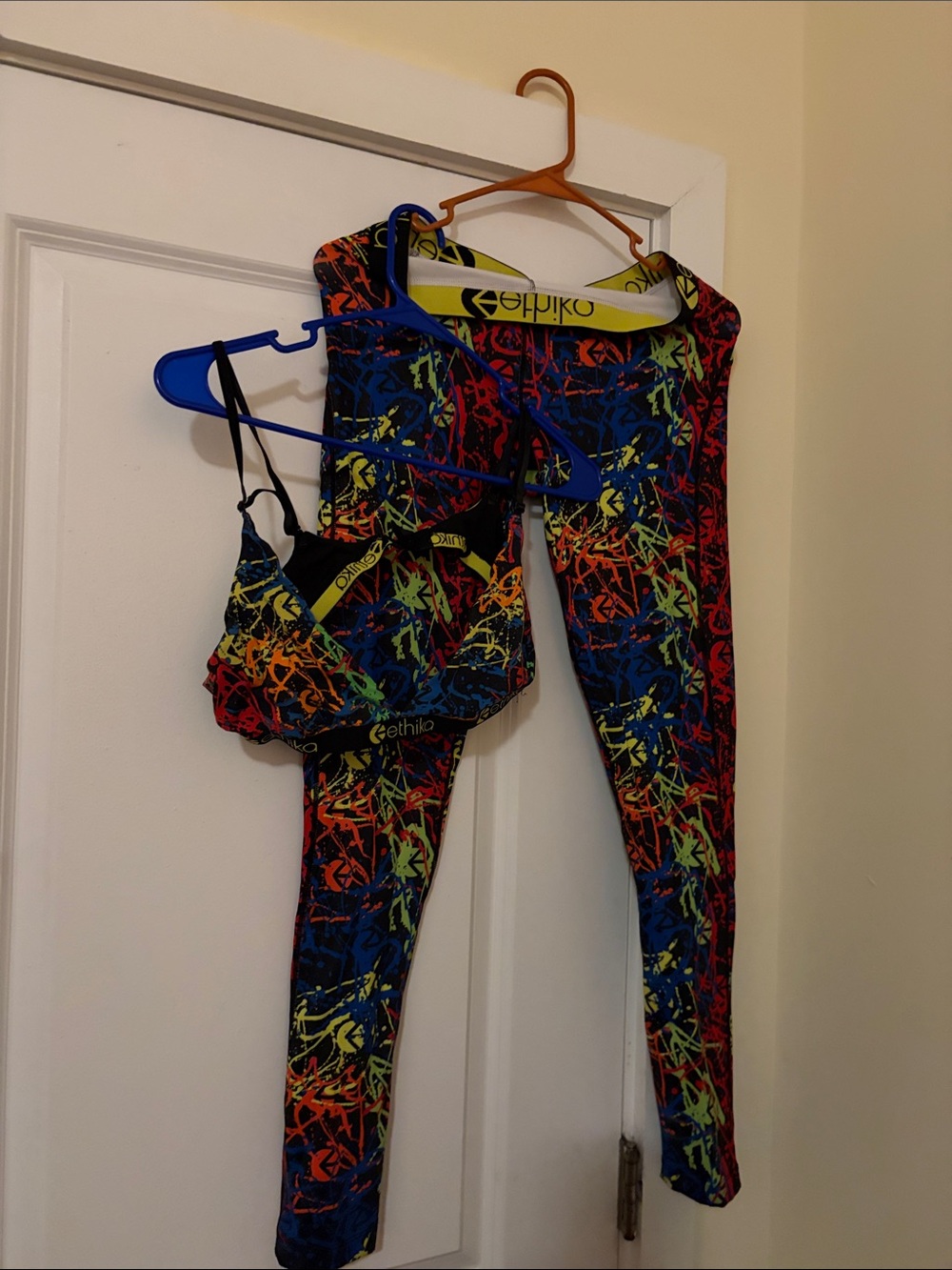 ethika Neon Splatter Leggings and Sports Bra Set - Black with Neon Accents